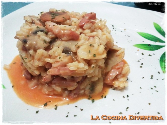 Arroz meloso de setas y bacon