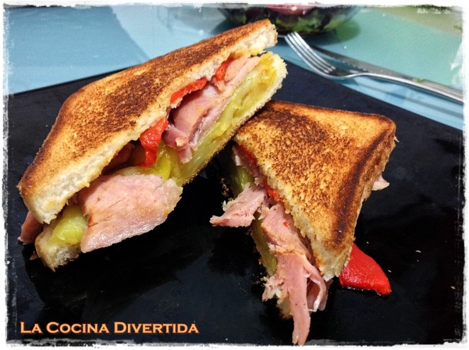 sandwich lacon patatas pimientos