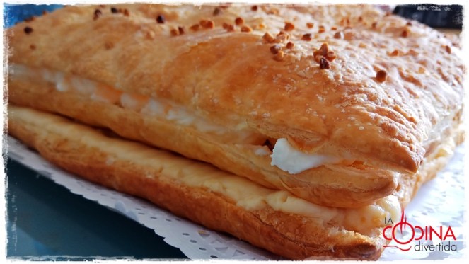 tarta hojaldre rellena crema y nata
