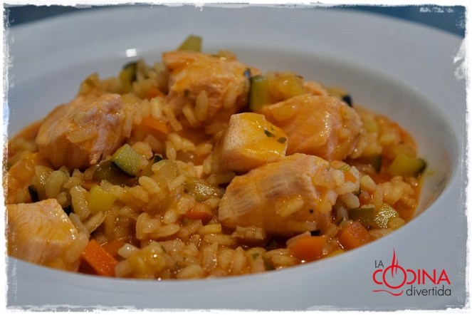 arroz con verduras y salmón