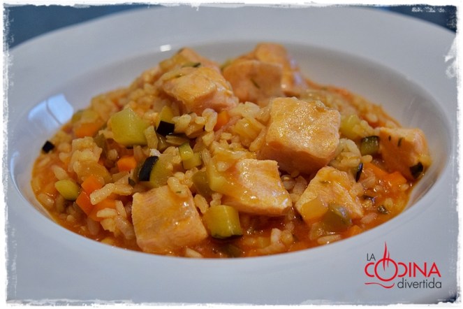 arroz con verduras y salmón
