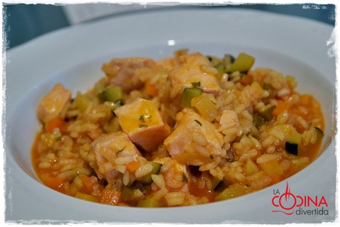 arroz con verduras y salmón